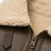 B-3 Sheepskin Brown Leather Jacket For Mens Collar