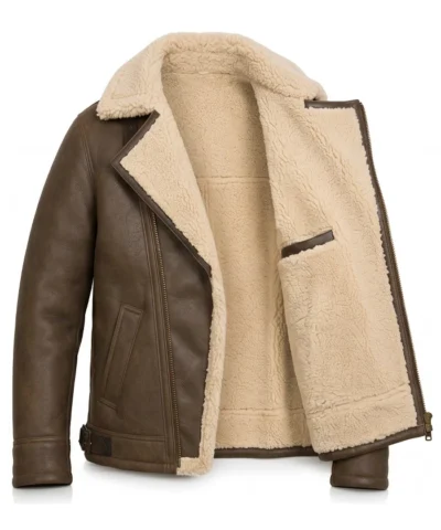 B-3 Sheepskin Brown Leather Jacket For Mens Inner Pocket