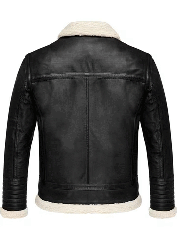 Black Shearling Leather Jacket Back