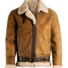 Shearling-Lined Brown Aviator Leather Jacket