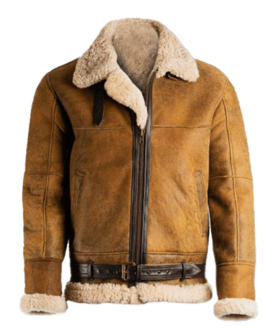 Shearling-Lined Brown Aviator Leather Jacket