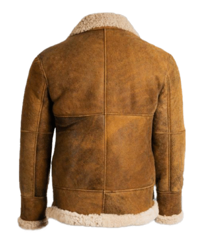 Shearling-Lined Brown Aviator Leather Jacket Back