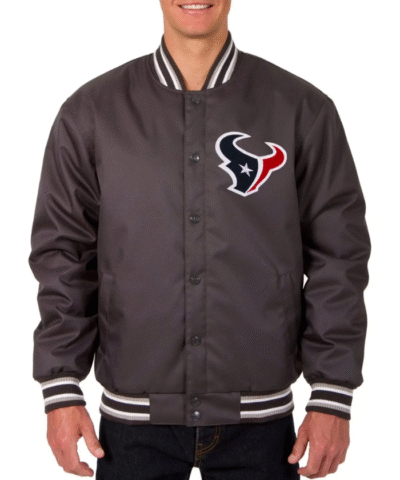 Houston Texans Classic Ribbed Satin Black Varsity Jacket