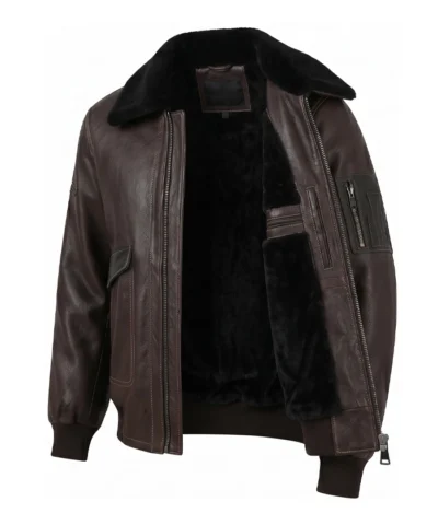 Luxury Brown Sheepskin Pilot Leather Jacket For Men
