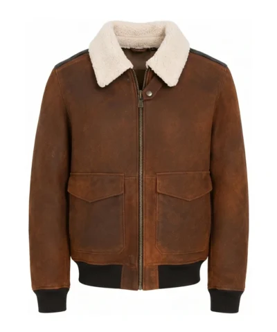 Men Aviator Suede Brown Leather Jacket