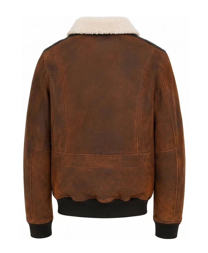Men Aviator Suede Brown Leather Jacket Back