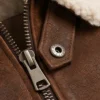 Men Aviator Suede Brown Leather Jacket Collar and zip