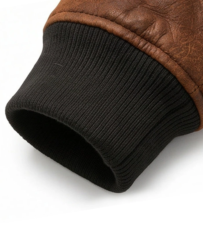 Men Aviator Suede Brown Leather Jacket Cuffs
