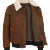 Men Aviator Suede Brown Leather Jacket Inner Pocket