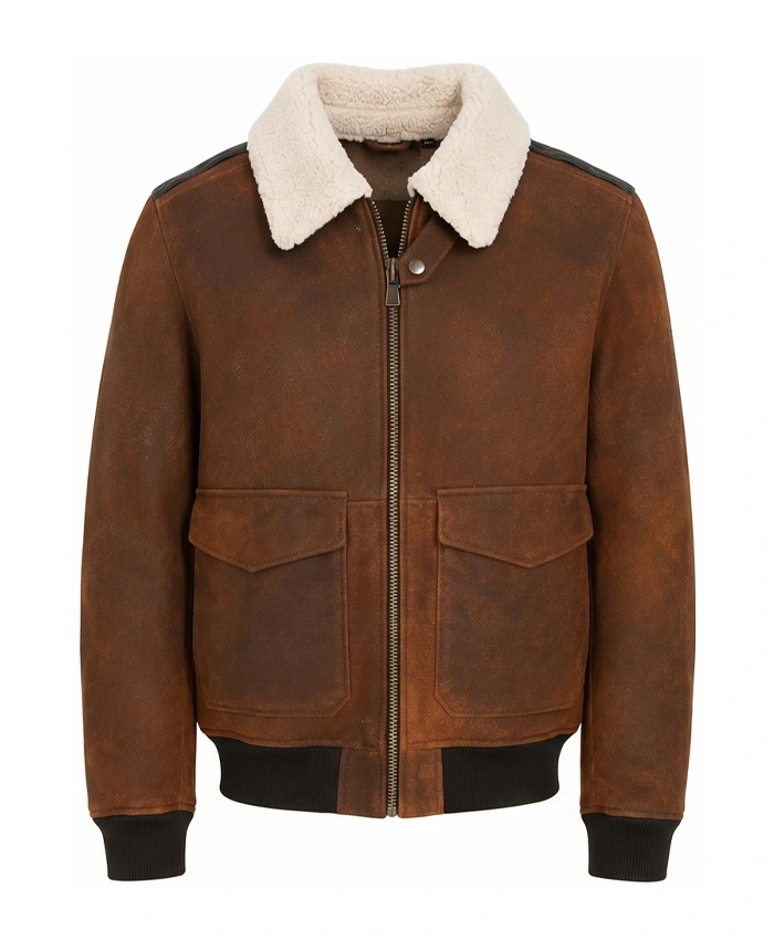 Men Aviator Suede Brown Leather Jacket