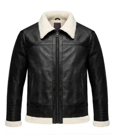 Men Black Shearling Lambskin Leather Jacket