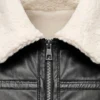 Men Black Shearling Leather Jacket Collar