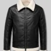 Men Black Shearling Leather Jacket Front
