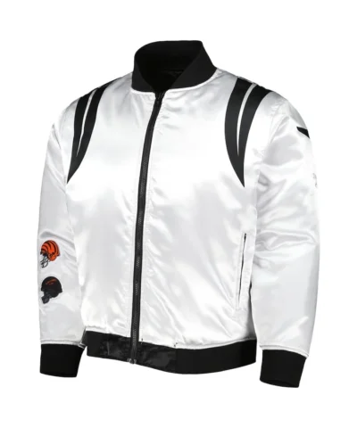 Men Cincinnati Bengals White Stripes Satin Bomber Jacket