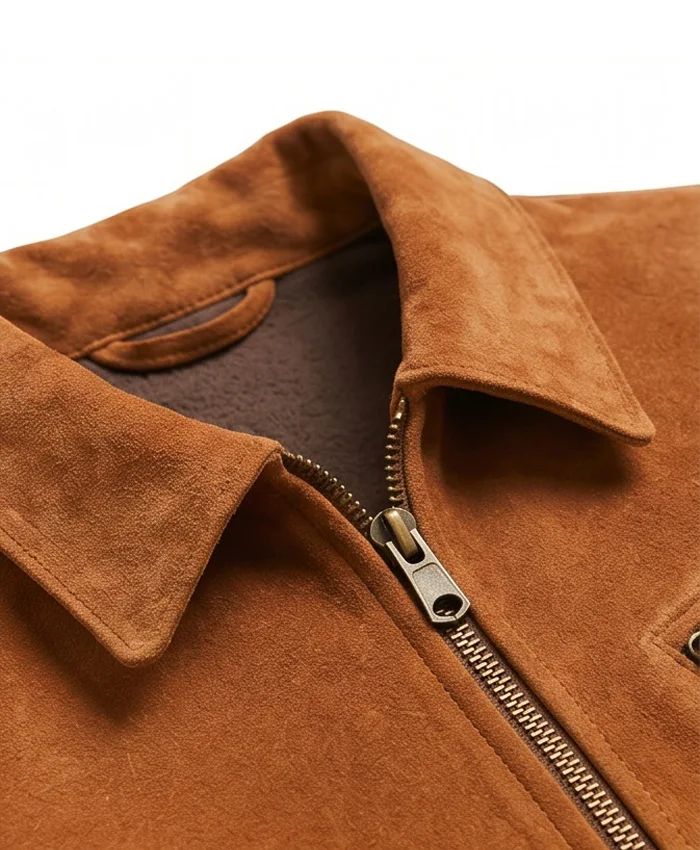 Men For Vintage Style Suede Jacket Collar and Zip