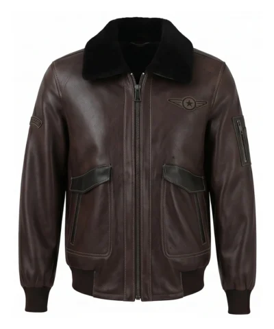Men Luxury Brown Sheepskin Pilot Leather Jacket