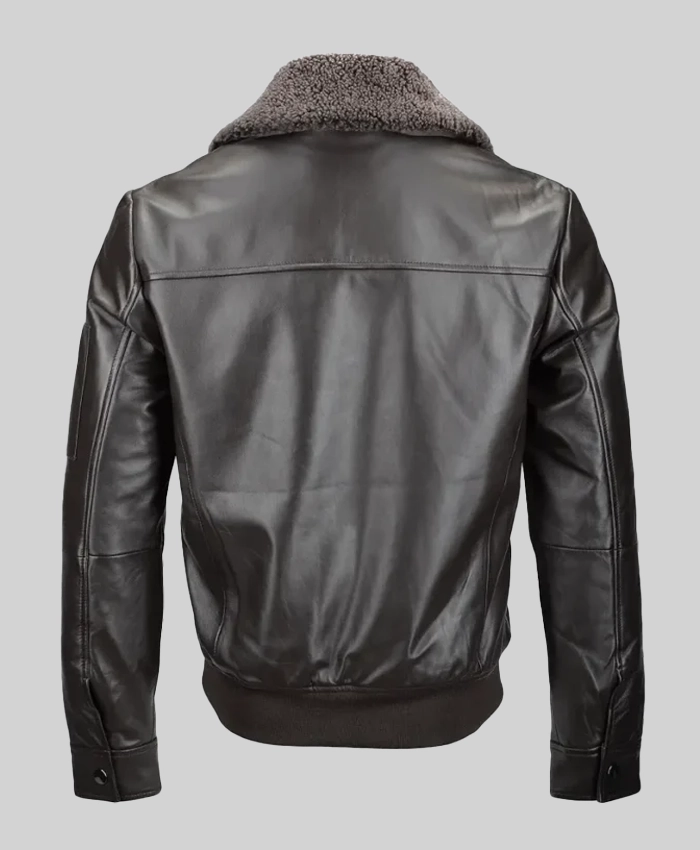 Men Shearling Collar Black Leather Jacket For sale