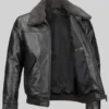 Men Shearling Collar Leather Black Jacket
