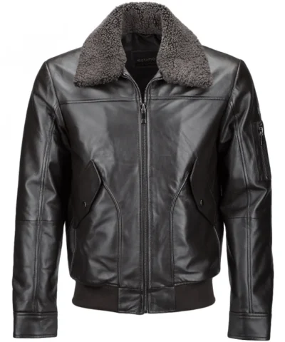 Men Shearling Collar Leather Jacket