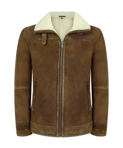 Men Tan Brown Shearling Jacket