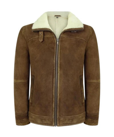 Men Tan Brown Shearling Jacket