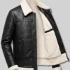 Mens Black Shearling Leather Jacket Front