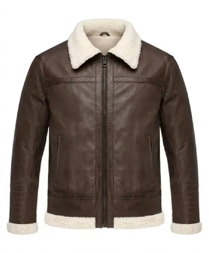 Mens Brown Shearling Lambskin Leather Jacket