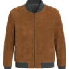 Mens Brown Suede Bomber Leather Jacket