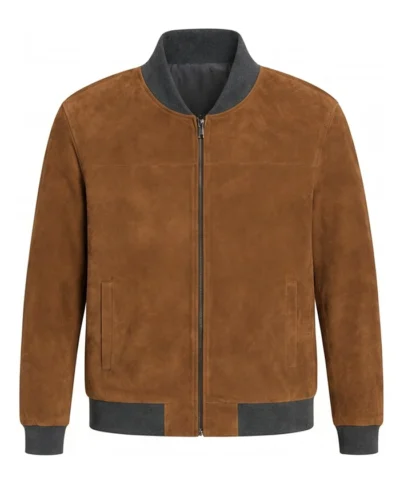 Mens Brown Suede Bomber Leather Jacket