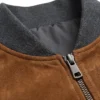 Mens Brown Suede Bomber Leather Jacket Collar