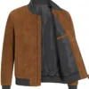 Mens Brown Suede Bomber Leather Jacket Inner Pocket