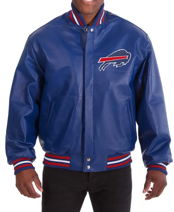 Mens Buffalo Bills Blue Leather Jacket
