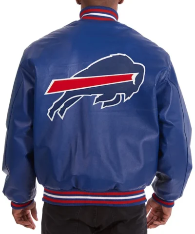 Mens Buffalo Bills Blue Leather Jacket Back