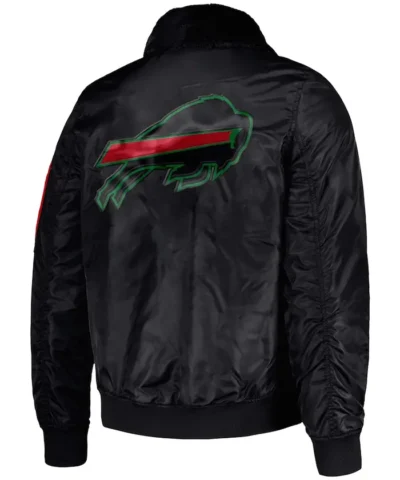 Mens Buffalo Bills Fur Collar Bomber Jacket Back