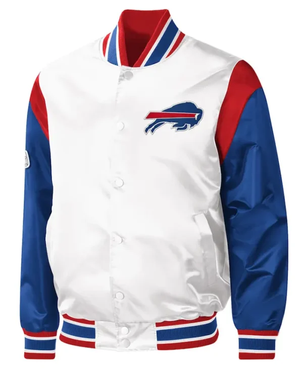 Mens Buffalo Bills Ribbed White Satin Jacket