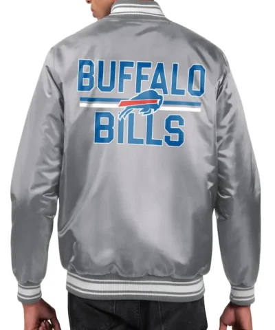 Mens Buffalo Bills Satin Gray Varsity Jacket Back