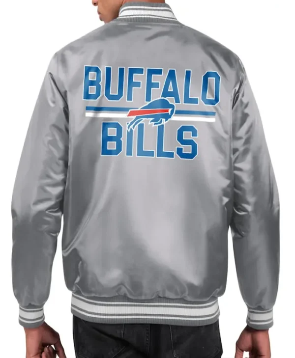 Mens Buffalo Bills Satin Gray Varsity Jacket Back