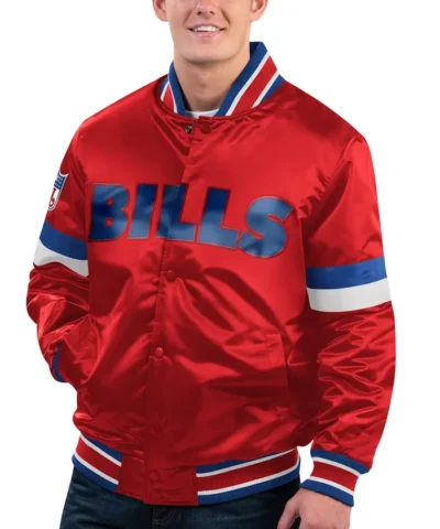 Mens Buffalo Bills Satin Red Letterman Jacket