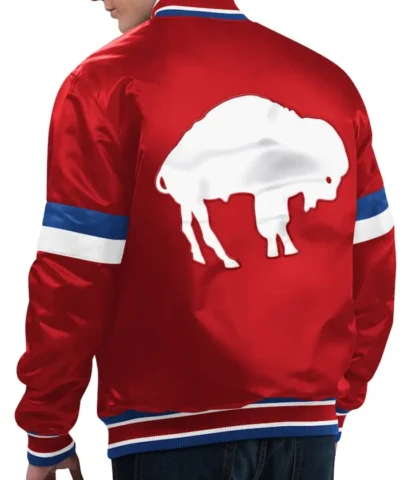 Mens Buffalo Bills Satin Red Letterman Jacket Back