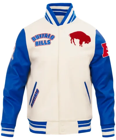 Mens Buffalo Bills White Wool Varsity Jacket