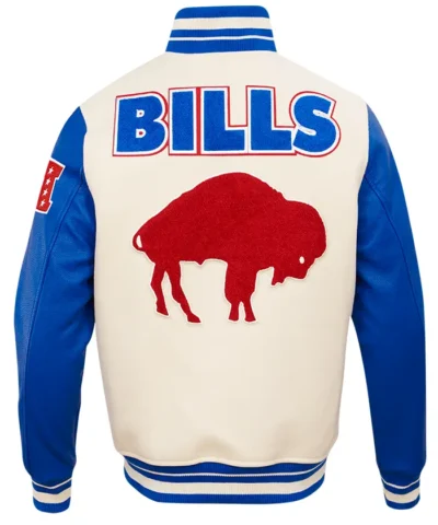 Mens Buffalo Bills White Wool Varsity Jacket Back