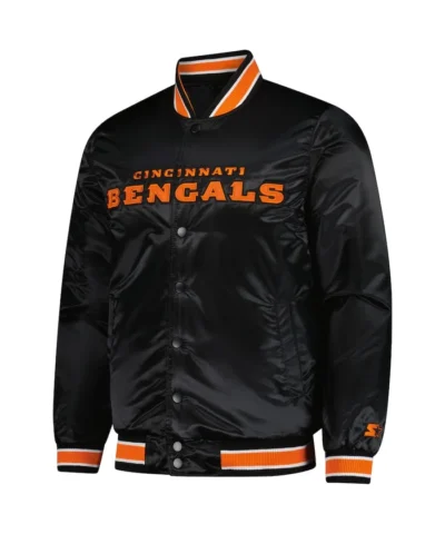 Mens Cincinnati Bengals Starter Black Satin Varsity Jacket