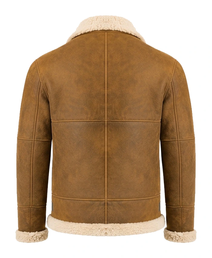 Mens For Shearling-Lined Brown Aviator Leather Jacket