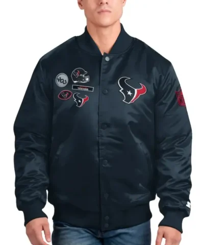 Men Navy Houston Texans Exclusive Satin Full-Snap Jacket