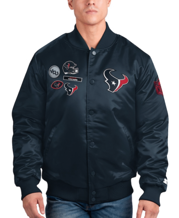 Men's Navy Houston Texans Exclusive Satin Full-Snap Jacket