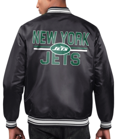 Men's New York Jets Starter Black Satin Varsity Jacket