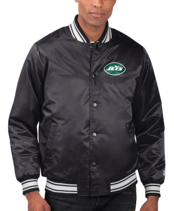 Mens New York Jets Starter Black Satin Varsity Jacket
