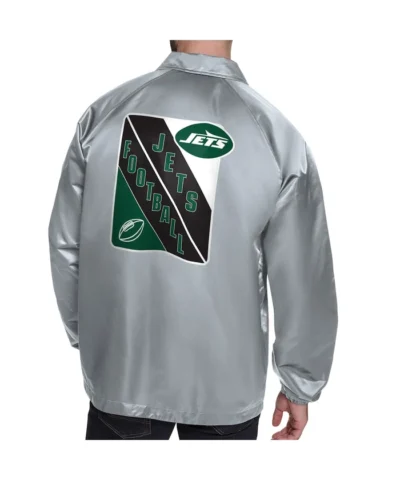 Mens New York Jets Starter Gray Raglan Coache Jacket
