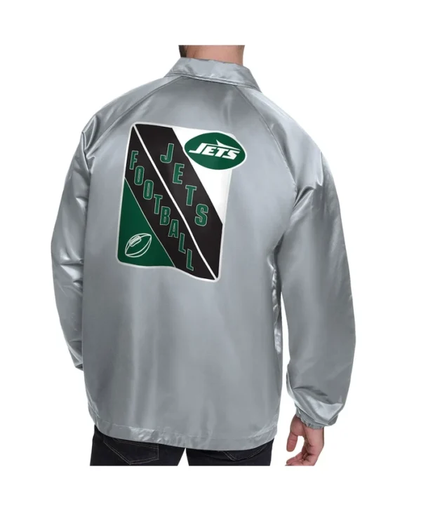 Mens New York Jets Starter Gray Raglan Coache Jacket