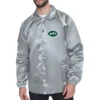 Mens New York Jets Starter Gray Raglan Coaches Jacket